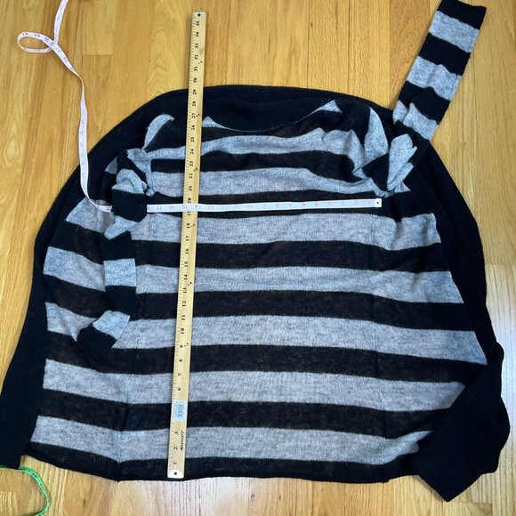 Tory Burch Sweater Cardigan Wool Alpaca Blend Stripe Long Black Gray (S) - Picture 7 of 7